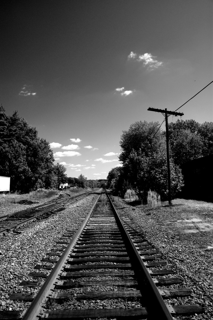 Fall 2009 - Groton RR tracks and clouds to horizon B&W